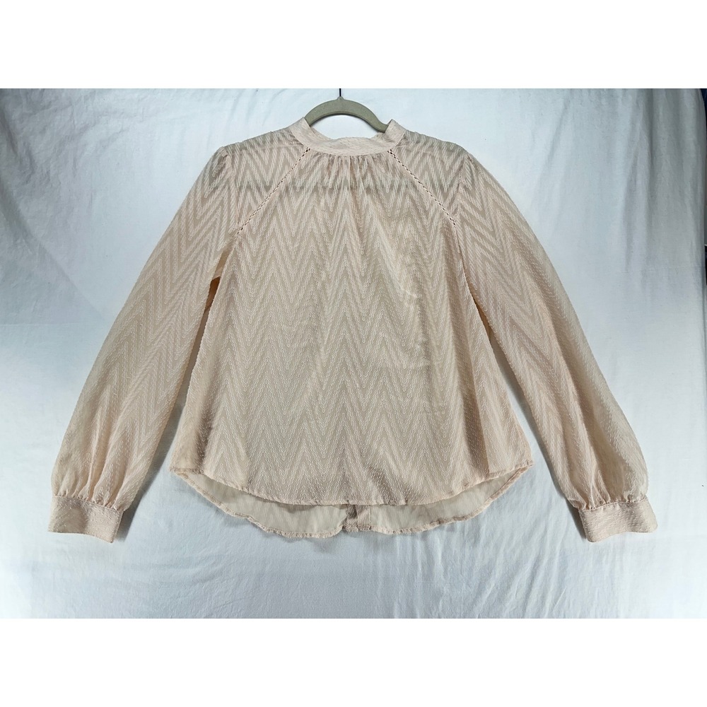 Free People Peach Chevron Textured Button Back Long Sleeve Blouse Womens Medium